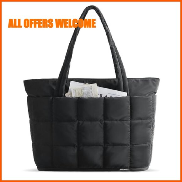 Expandable Quilted Tote Bag, Puffer Work Handbag, Travel Gym Carry On - Picture 2 of 8